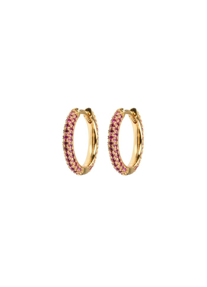 Medium Stone Covered hoops Cerise