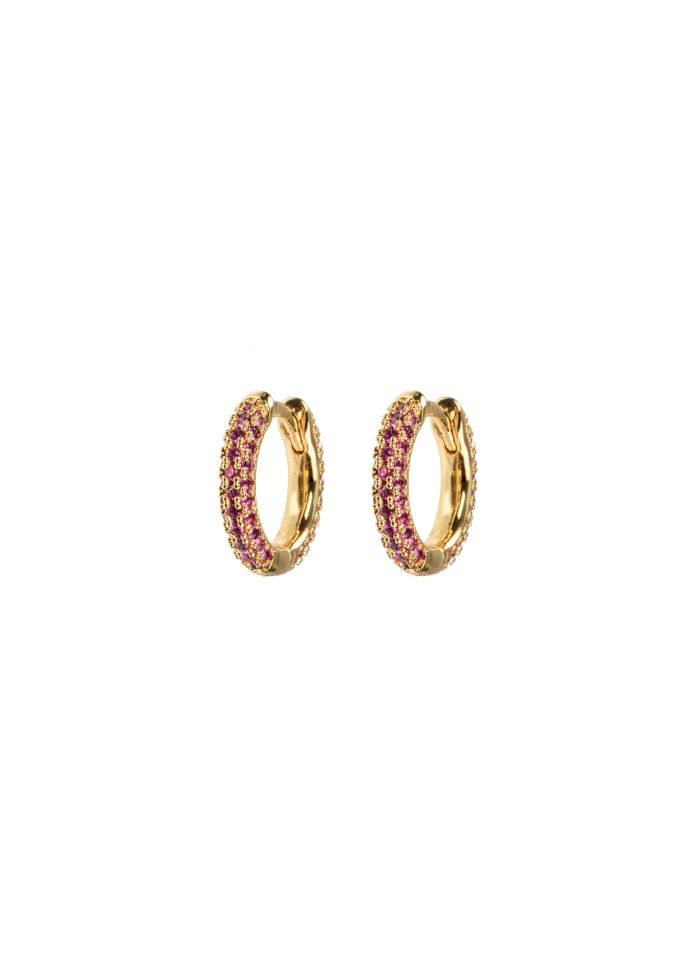 Small Stone Covered Hoops Cerise